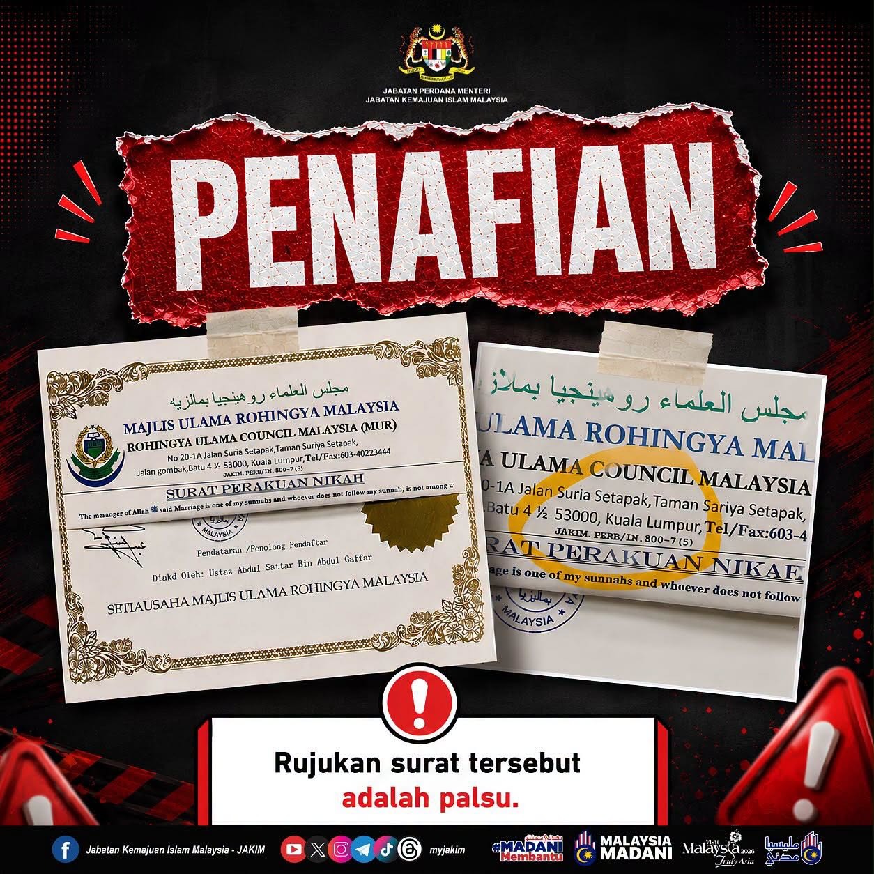 JAKIM Dismisses Viral Marriage Letter as Fraudulent Document