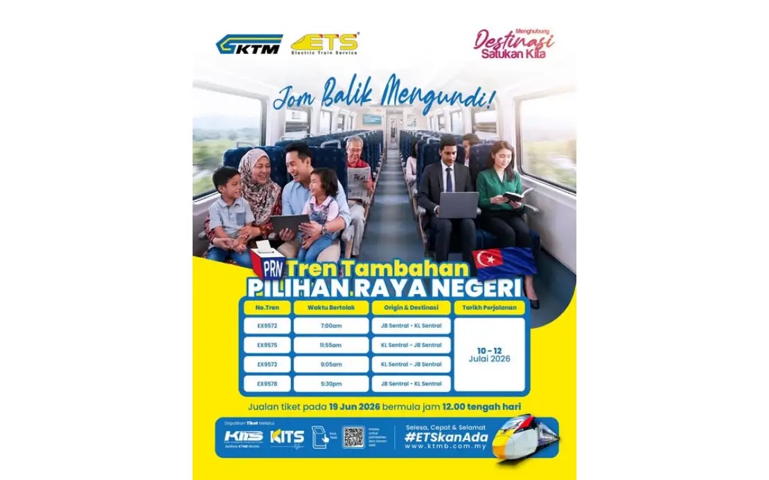 KTMB Lays On Extra ETS Trains for Johor Voters Heading Home to Cast Ballots