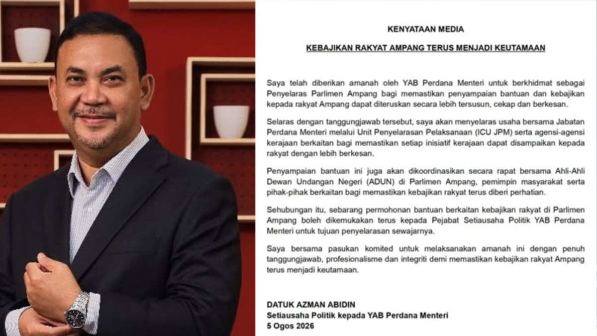 PM's Office Appoints Political Secretary as Ampang Parliamentary Coordinator Following MP's Fund Suspension