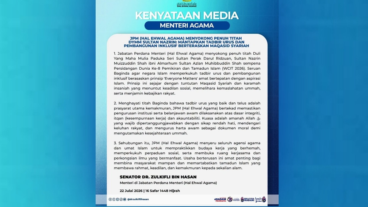 Malaysia's Religious Affairs Ministry Adopts Sultan Nazrin's 'Everyone Matters' Governance Framework