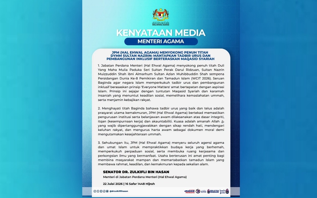 Malaysia's Religious Affairs Ministry Adopts Sultan Nazrin's 'Everyone Matters' Governance Framework